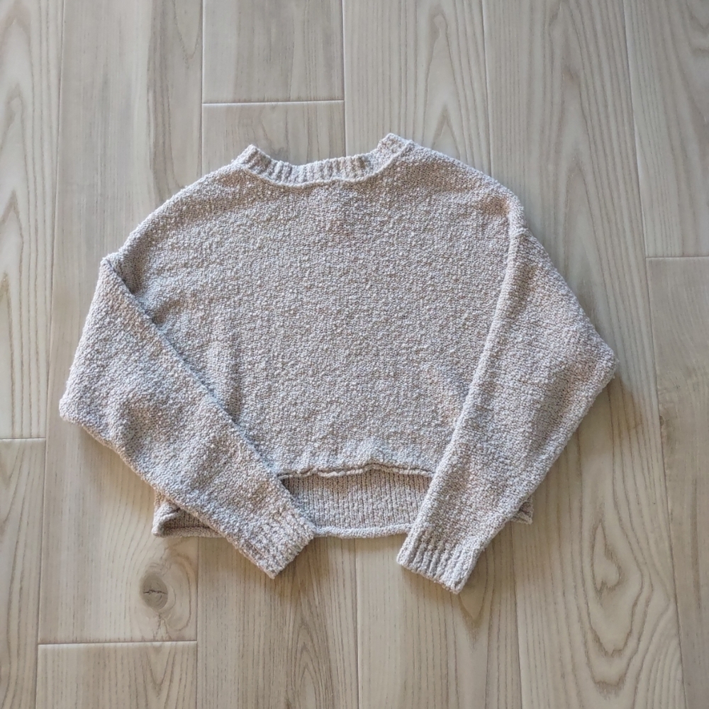 Hippie Rose Cropped Sweater XS Oatmeal Tan Cozy Knit Dolman Sleeve Short Top